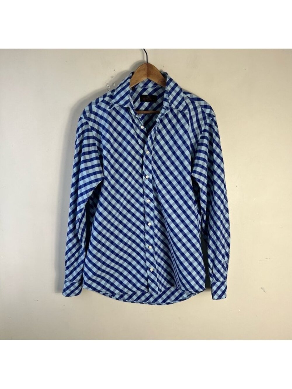 Etro Milano Blue Check 100% Cotton Long Sleeve Collared Button Up Shirt Size 41